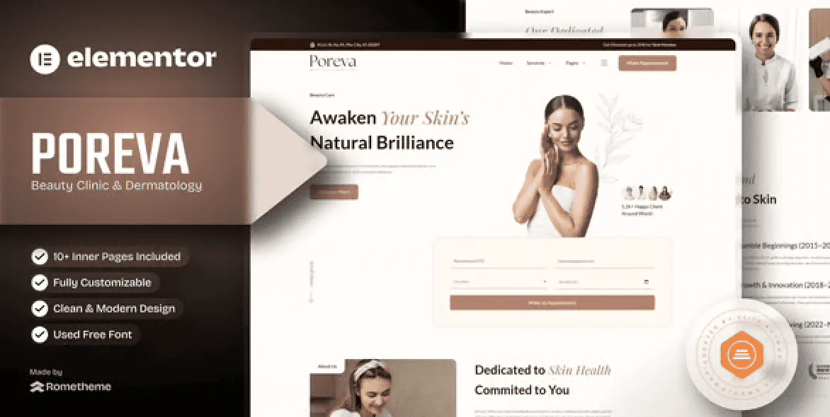 Poreva – Beauty Clinic and Dermatology Elementor Template Kit